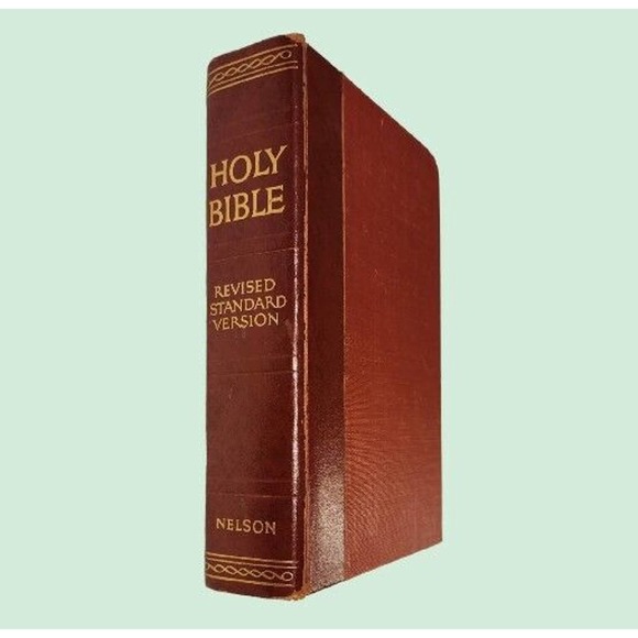 Vintage Nelson Holy Bible RSV 1952 Red Cover Hardcover Dust Jacket Piece Inside - Picture 1 of 9